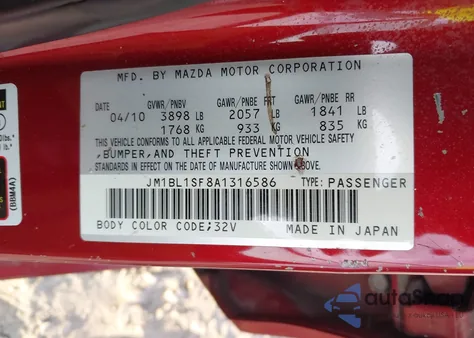 2010 Mazda Mazda3 I Touring from USA, damaged, VIN JM1BL1SF8A1316586
